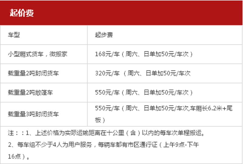南京搬家收费标准